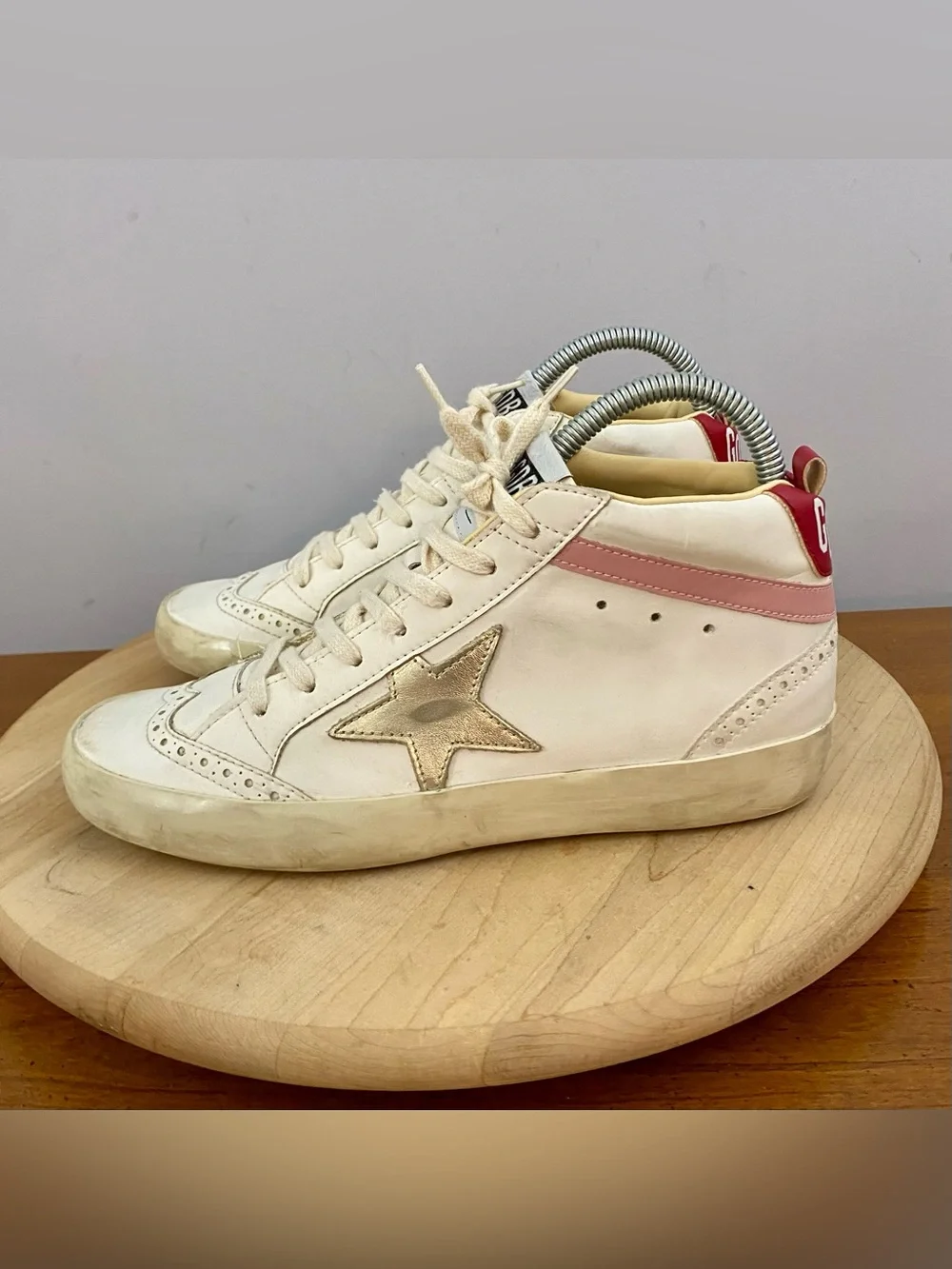 Golden Goose GGBD Mid Star White Silver Pink Red Sneakers EU 38 US 8 Authentic - Picture 4 of 17